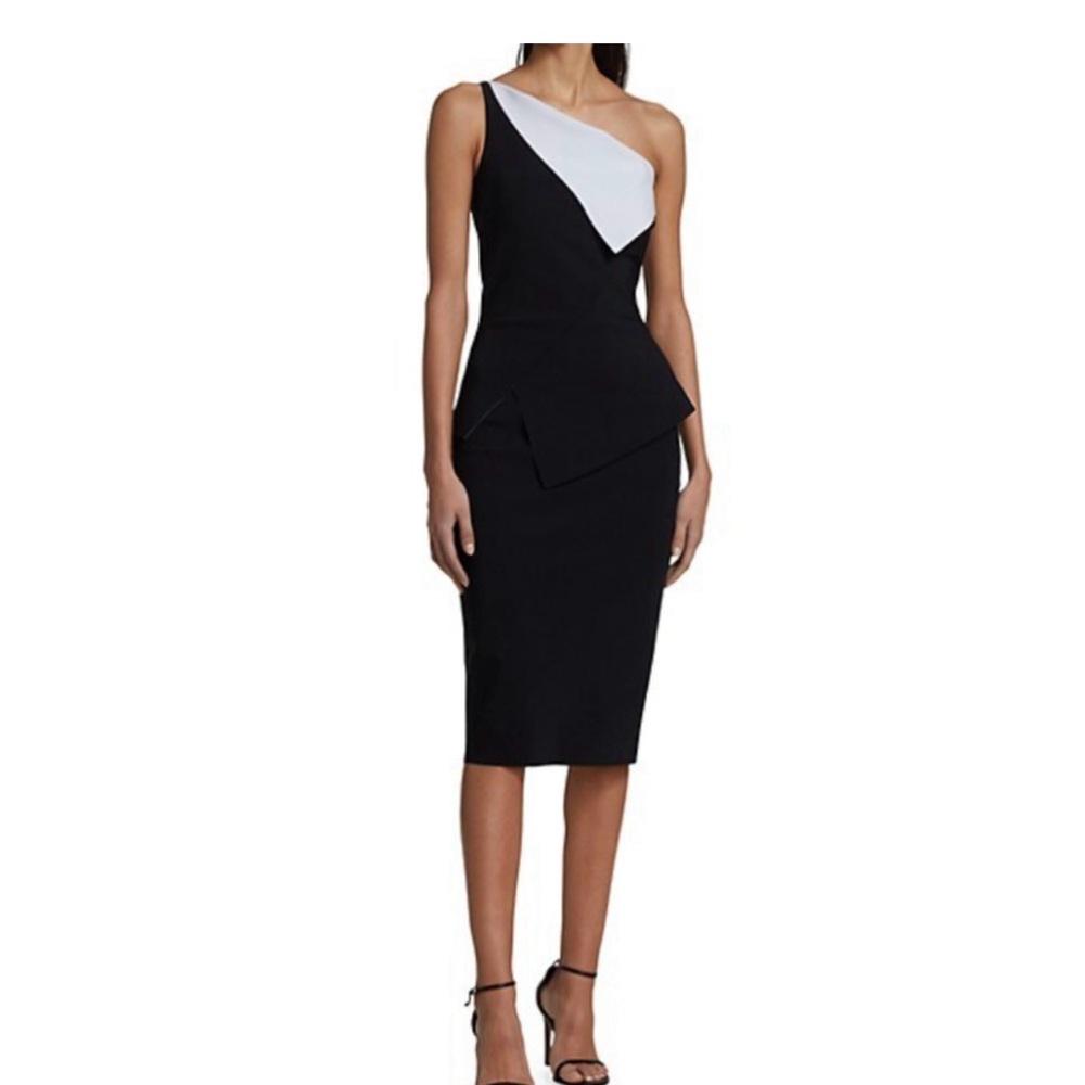 Chaira Boni La Petite Robe Black and White Contrast One Shoulder Peplum Dress